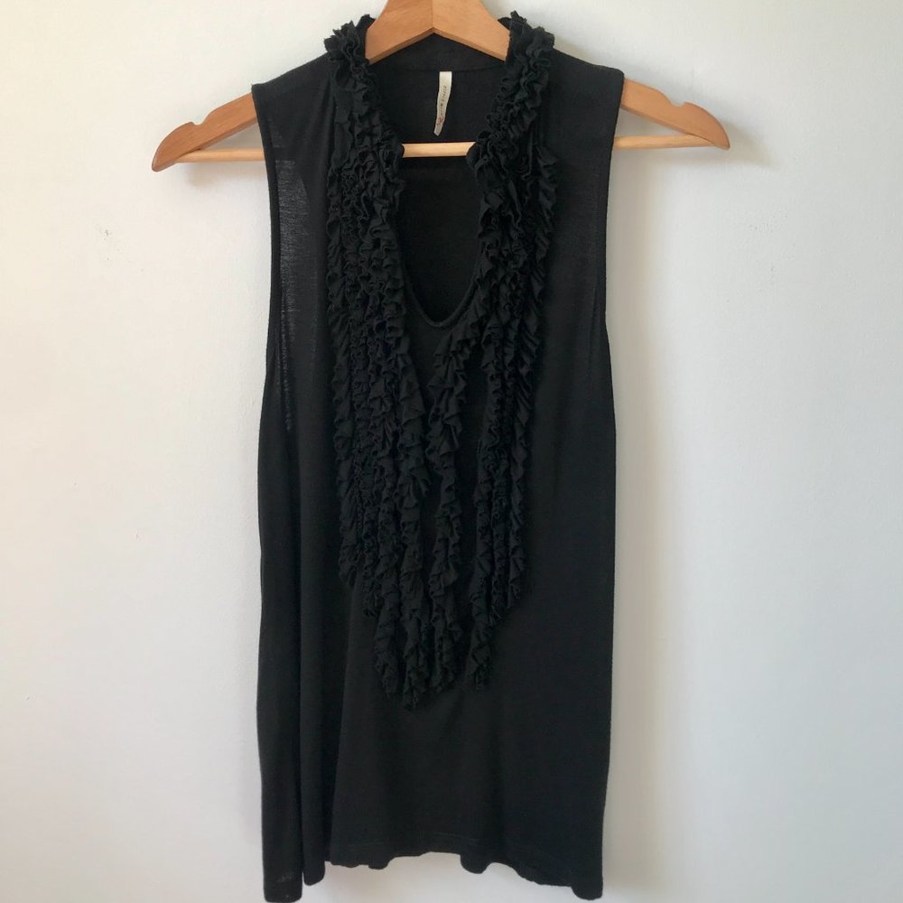 Olivia Moon Black Sleeveless Ruffle Blouse, Size M